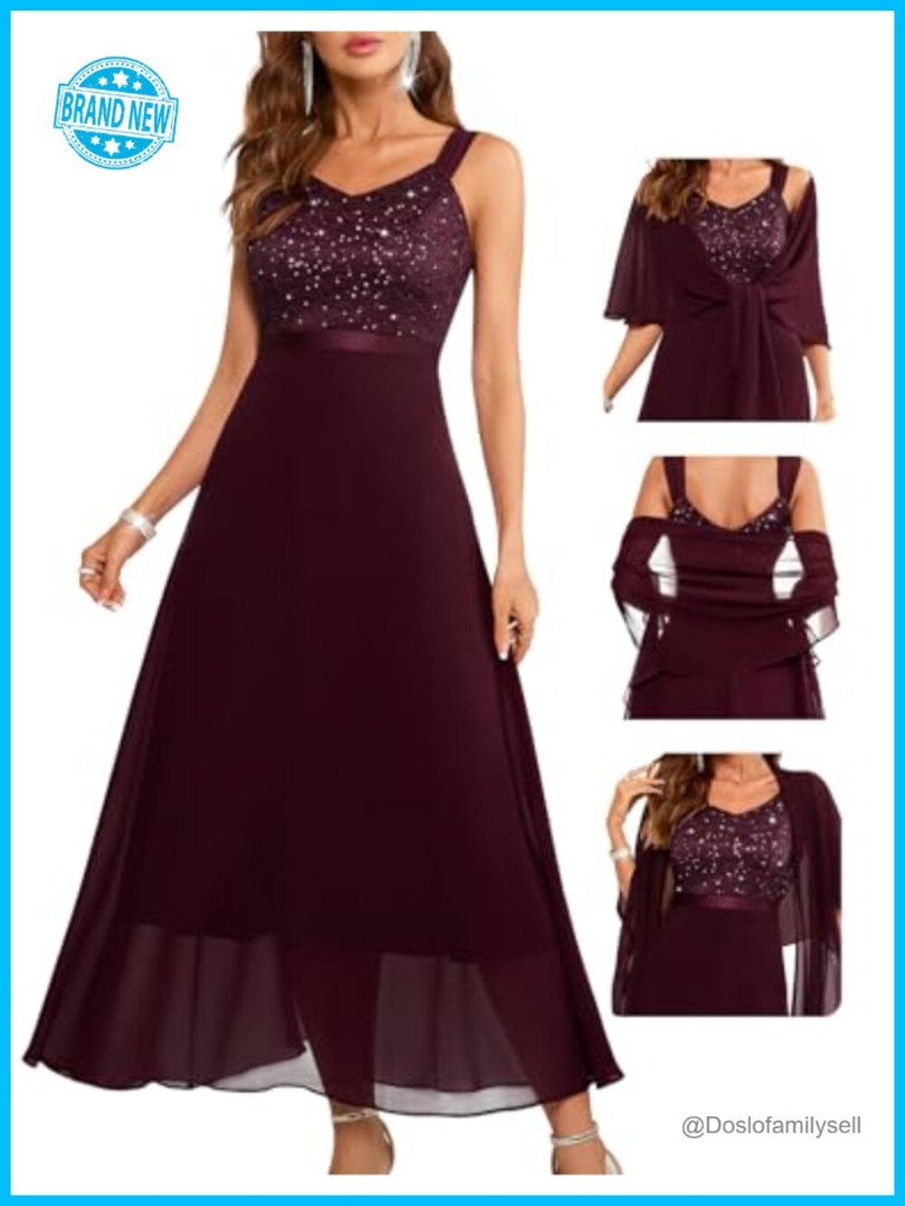 Sequin Formal Cocktail Evening Long Wedding Mother Dress